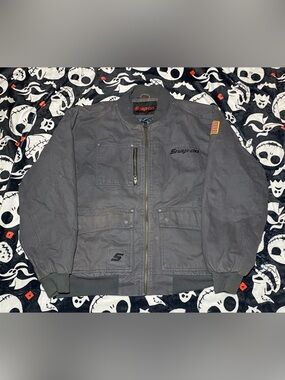 Snap-on Men's Black Work Bomber Jacket with Patch Detail